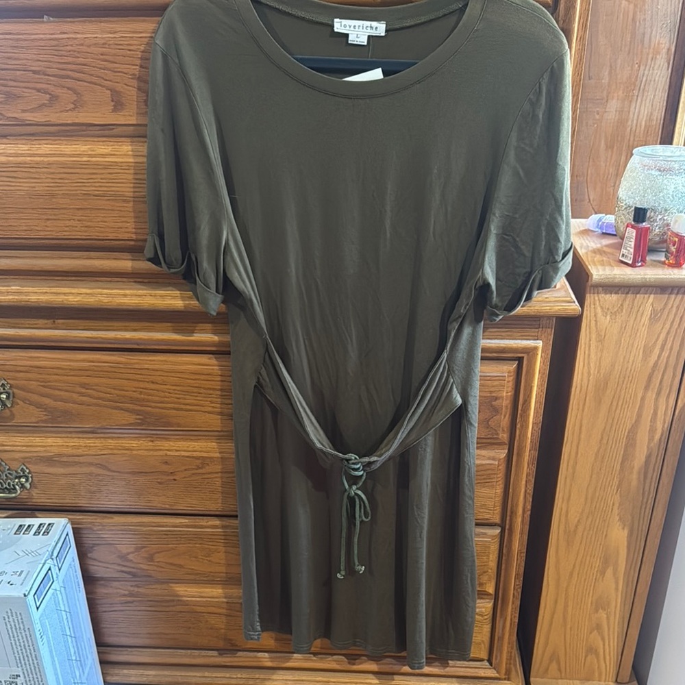 Olive Green T-Shirt Dress with Belt